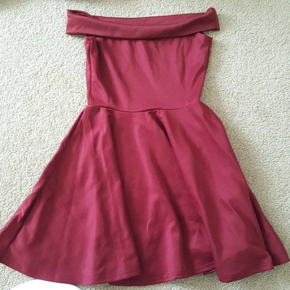 boohoo off shoulder skater dress